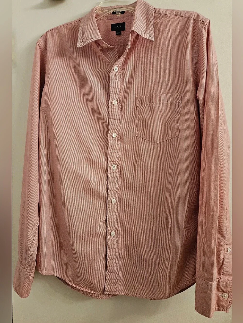 J.Crew Men Slim Fit Pink White Stripe Long Sleeve Button Down Shirt L